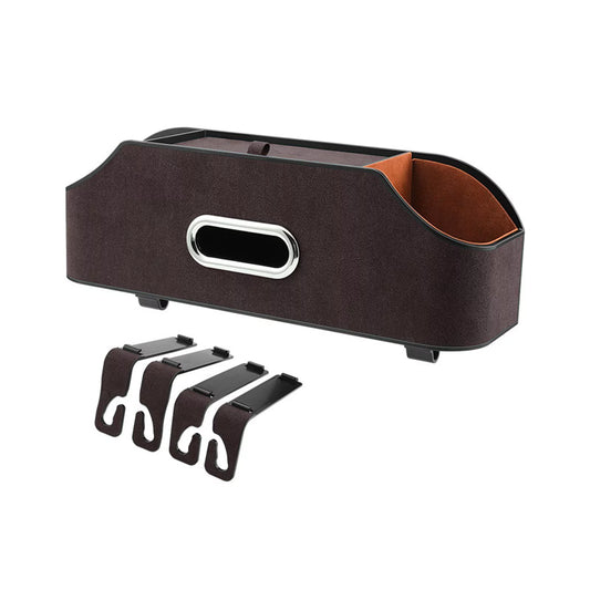 Car Headrest Seat Back Storage Box Universal Tissue Box Cup Holder for Most Vehicles Tear Resistant Multifunctional Brown