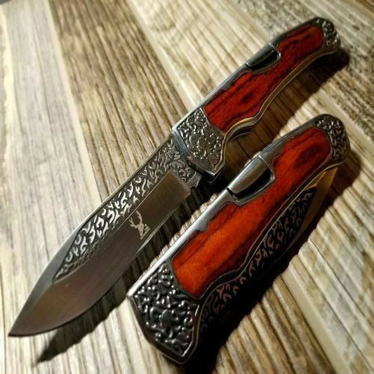 9 Back Lock Tactical Folding Pocket Knife Hunting Blade Engraved 3CR13S Steel .