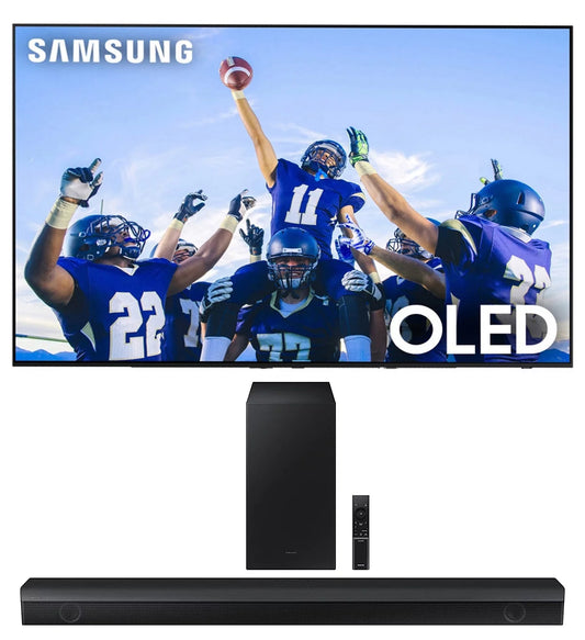 Samsung QN55S90CAFXZA 55 4K OLED Smart TV with AI Upscaling with a Samsung HW-B550 2.1ch Soundbar and Subwoofer with Dolby Audio (2023)