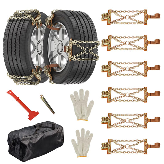 MOPHOTO Upgraded Tire Chains , 6 Pack Car Snow Chains Emergency Anti-Skid Chains with Thickened Manganese Steel for Car, SUV, Truck of Tire Width 215mm-285mm, Heavy Duty, Thickened, Adjustable