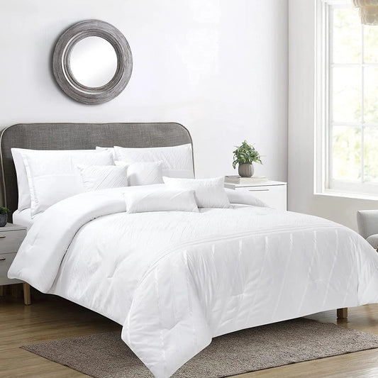 Chezmoi Collection Sara 7-Piece Textured Geometric Stripe Embroidery Comforter Set