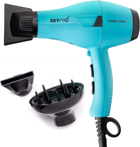 Turbo Ionic Blow Dryer with Attachments , Quiet & Powerful Professional Blow Dryer with Anti Frizz Technology , Tourmaline Hair Dryer with Infrared Heat ,Short Barrel Travel Hair Dryer with Diffuser