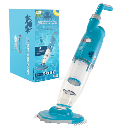U.S. Pool Supply Octopus Handheld Pool Vacuum Cleaner - Cordless, Rechargeable, Powerful 2-Speed Suction, Dual Filtering, Scrub Brush Head, Cleans Removes Debris, Above-Ground, In-Ground Pools, Spa