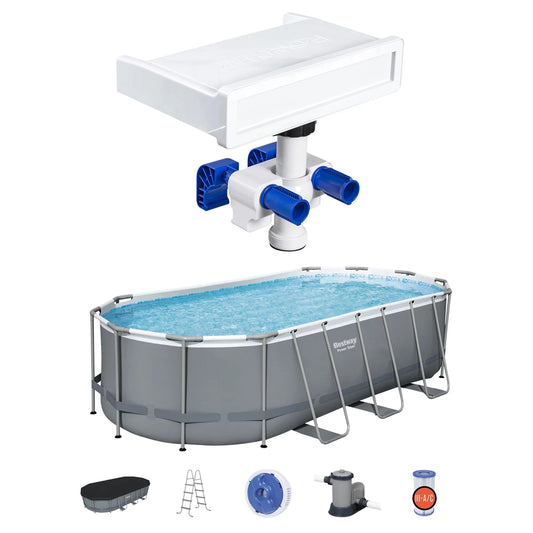 Bestway 7 Colored LED Waterfall & Power Steel Oval Above Ground Pool Set