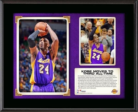 Kobe Bryant Los Angeles Lakers Third All-Time Scoring Sublimated 10.5 x 13 Plaque