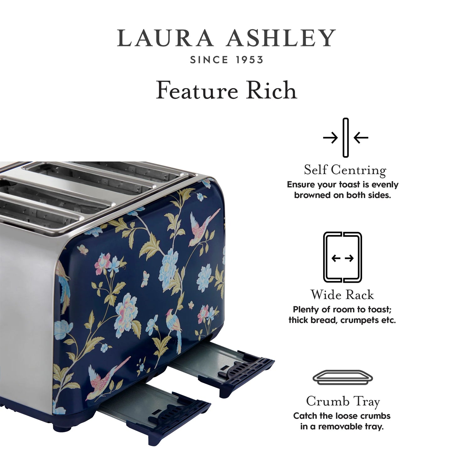 Laura Ashley 4-Slice Toaster, Elveden Navy