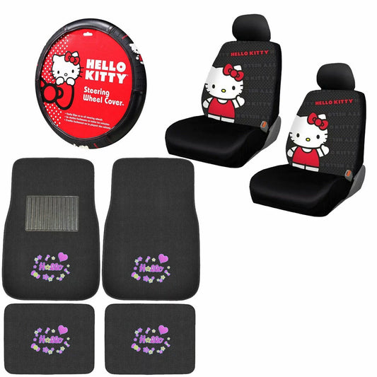 NEW Set Sanrio Hello Kitty Car Truck Floor Mats Steering Wheel Cover Seat Covers