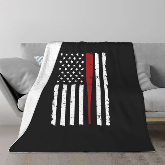 TEQUAN Double Layer Plush Bed Blanket, American Baseball Flag Pattern Cozy Soft Air Conditioner Throw Blankets, 60 x 50