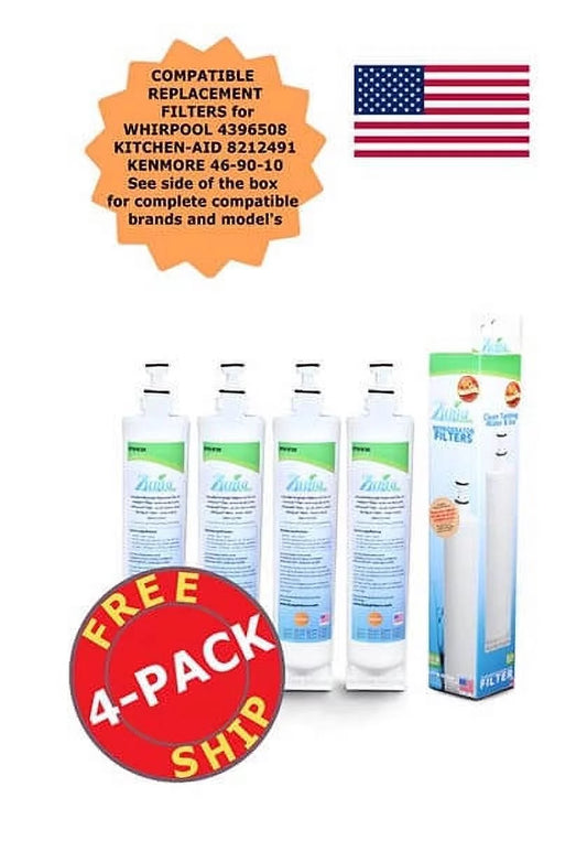 Zuma Filters Brand Refrigerator Water and Ice Filter compatible with Whirlpool 4396510 (4 Pack) OPFW-RF300