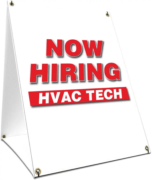 A-frame Sidewalk Now Hiring Hvac Tech Sign With Graphics On Each Side | 24 X 36 Print Size