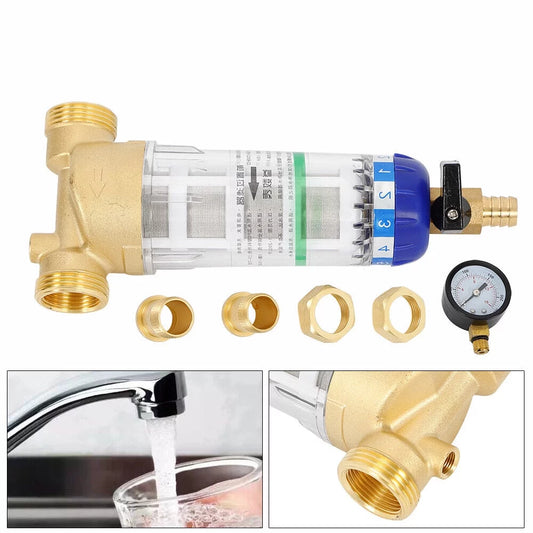 1/2 Whole House Water Pre-Filter System Reusable Spin Down Sediment Filter,Stainless Steel, Brass