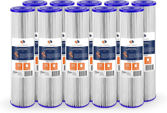 1 Micron Water Filter 20 X 4.5 - Whole House Pleated Sediment Filter Replacement Cartridge - Well Water Filter For Sediment Filtration - Compatible With ECP5-20BB (10 Pack)