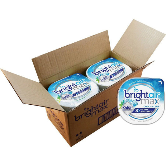 Bright Air Max Scented Gel Odor Eliminator - Gel - 8 oz - Cool Clean - 6 / Carton - Odor Neutralizer, Phthalate-free, Paraben-free, BHT Free, Bio-base | Bundle of 2 Cartons
