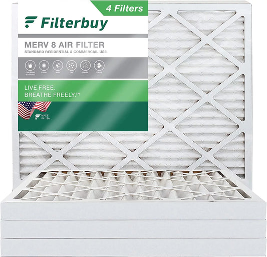 Filterbuy 10x16x2 MERV 8 Pleated HVAC AC Furnace Air Filters (4-Pack)