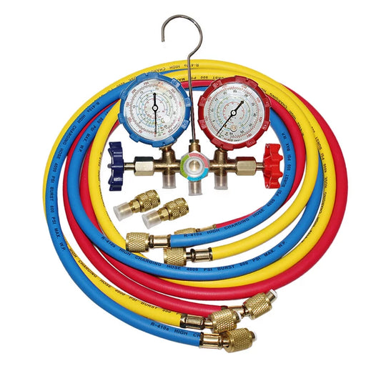 ZXMT Hvac Gauges Tools 5FT Ac Gauge Manifold Set for R22 R134 R410 with 2Pcs 1/4 inch Quick Coupler