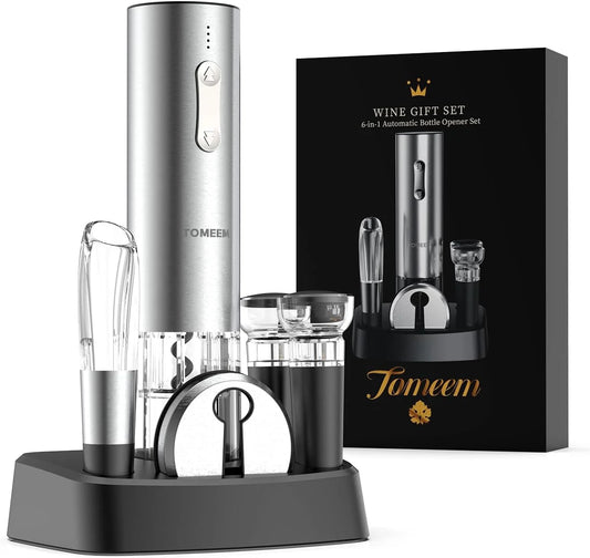 Electric Wine Corkscrew Set 6-in-1 Automatic Electric Wine Opener Rechargeable Wine Gift Set TOMEEM