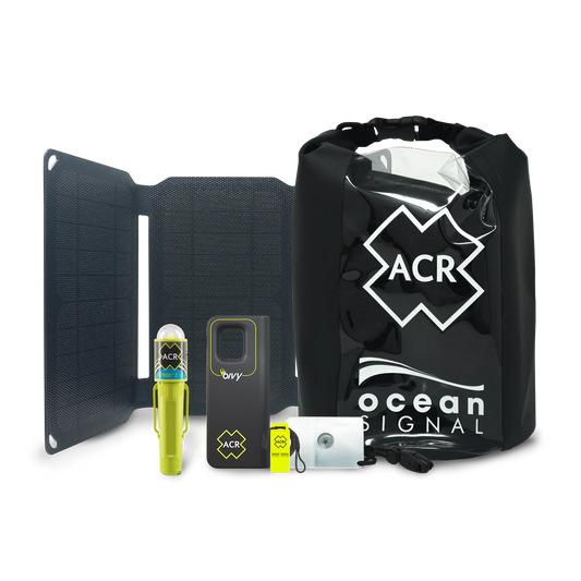ACR Bivy Stick Survival Kit | 2-Way Satellite Communicator W/ Solar Panel | H2O Rescue Light | Daytime Signal Mirror & USCG Whistle | Rapid Ditch Dry Bag Included