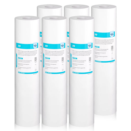 Membrane Solutions Water Filter Cartridge Sediment Filter Replacement for Universal 20 inch Whole House Water System, 1 Micron 4.5 x 20, 6 Pack