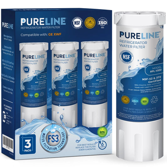 Pureline XWF Refrigerator Water Filter Replacement for GE XWF. Replaces Refrigerator Models Starting with GBE21, GDE21, GDE25, GFE24, GFE26, GNE21 (3 Pack)