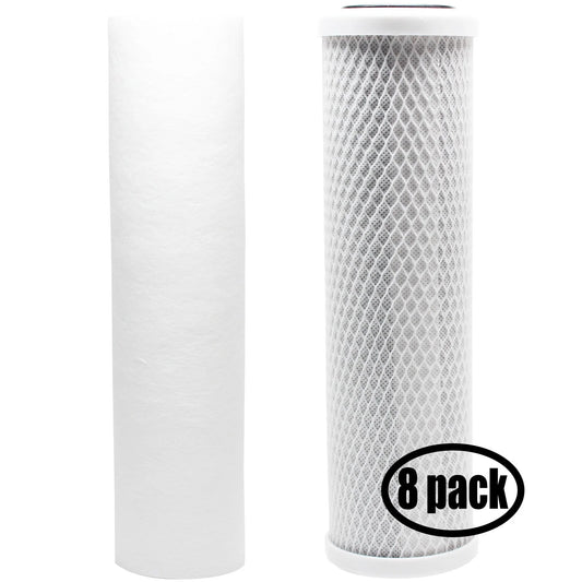 8-Pack Replacement for Filter Kit for Bulk Reef Supply 200415 RO System - Includes Carbon Block Filter & PP Sediment Filter - Denali Pure Brand