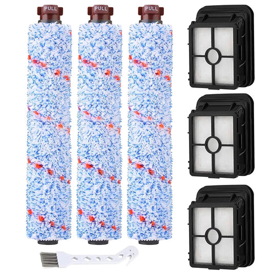 3 Pcs Multi-Surface Brush Roll 1868 + 3 Pcs Vacuum Filter 1866 for Bissell CrossWave Multi-Surface Cleaner, Compare to Part No 1608683, 160-8683, 1608684 (3 Brush Rolls + 3 Filters)