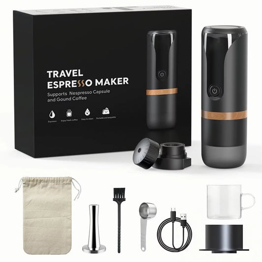 Yabuy Travel Coffee Maker Compatible with Capsules Ground Coffee | Portable Espresso Machine