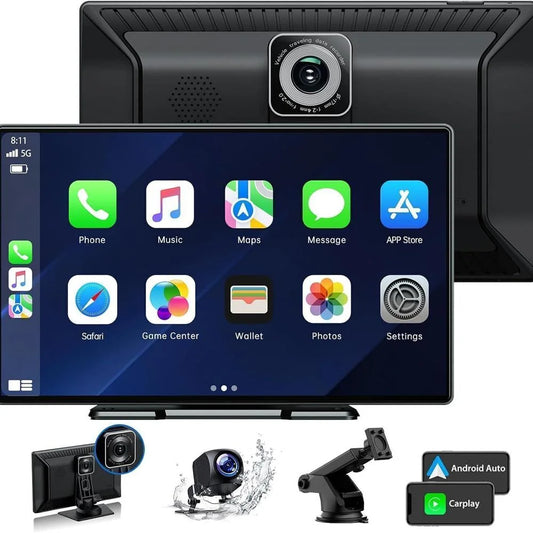 9 2.5K Dash Cam Car Stereo For Apple Carplay&Android Auto GPS +1080P Camera