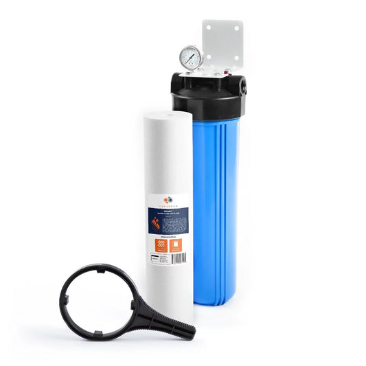 Aquaboon 20 x 4.5 Whole House Water Filter System (1Port)+ Bracket+5 Micron Sediment Filter Cartridge | Certified According to NSF | Compatible with Geekpure 124-20&PP, Ronaqua RA-124-20-P