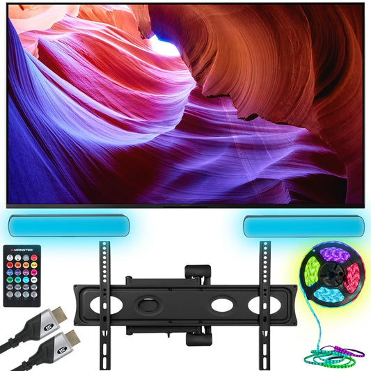 Sony KD65X85K 65 X85K 4K HDR LED TV with smart Google TV Bundle with Monster TV Full Motion Wall Mount for 32-70 with 6 Piece Sound Reactive Lighting Kit