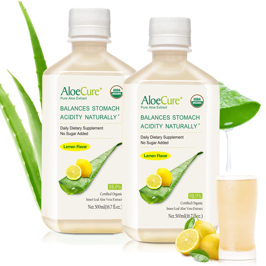 AloeCure Organic Pure Aloe Vera Juice Lemon Flavor - Aloe Vera Drink Bottled Within 12 Hours of Harvest, Natural Treatment for Acid Reflux, GERD, Natural Acid Buffer - Pure Aloe Juice for Digestion