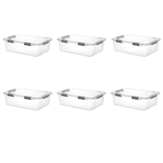 Sterilite 40 Qt. HingeLID Storage Box Plastic, Flat Gray, Set of 6