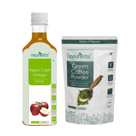 Neuherbs Green coffee bean powder-200g and Apple cider vinegar Filter-350 ml for Weight Management, Better Digestion & Boosted Immunity