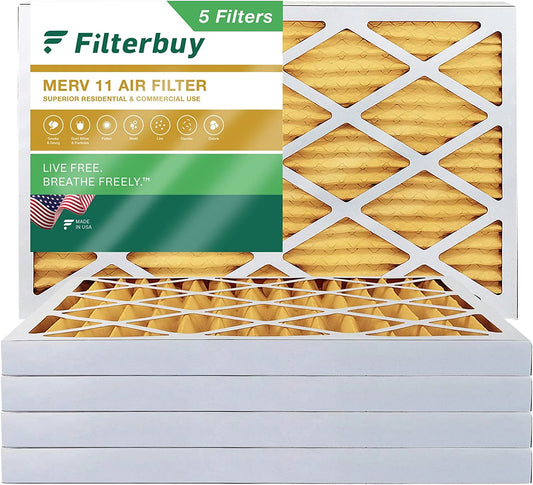 Filterbuy 20x30x2 MERV 11 Pleated HVAC AC Furnace Air Filters (5-Pack)