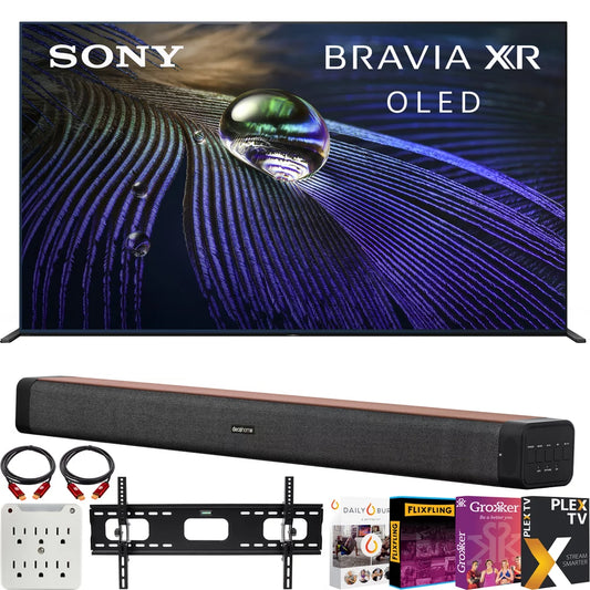 Sony XR65A90J 65 OLED 4K HDR Ultra Smart TV (2021 Model) Bundle with Deco Home 60W 2.0 Channel Soundbar w/ subwoofer + Wall Mount Kit + Premiere Movies Streaming 2020 +  6-Outlet Surge Adapter