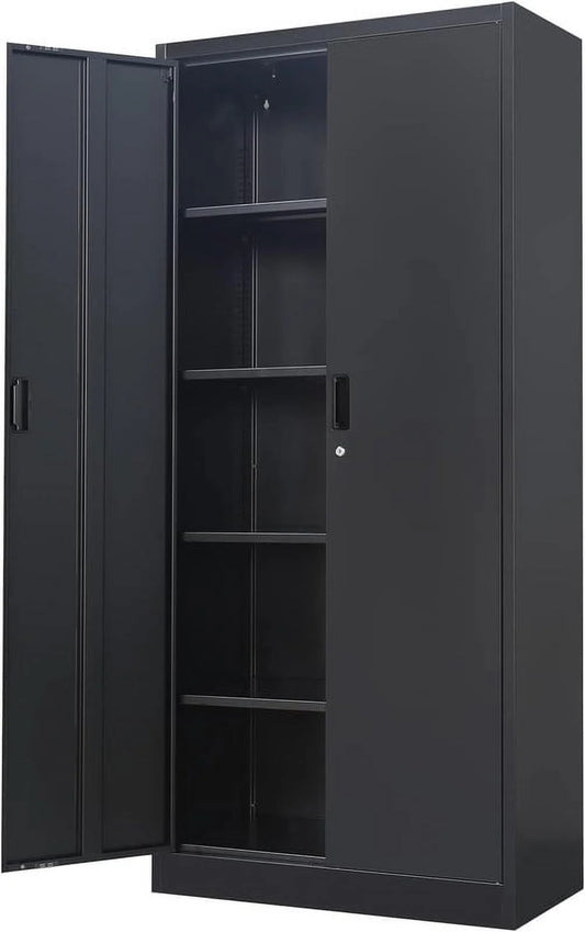 CJF Metal Storage Cabinet, 72 H Garage Storage Cabinet with Adjustable Shelves and Lockable Door, Classic Office Storage Cabinet for Home, School, Office, Garage (Black)