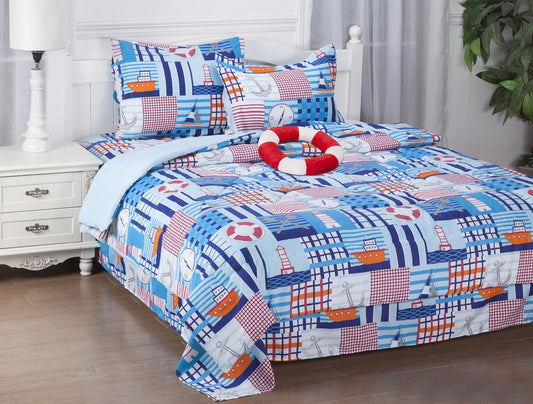 Girls and boys bed in bag complete set in twin size super soft easy wash kids bedding décor comforter , sheet set , pillow toy , pillow sham game player blue cartoon