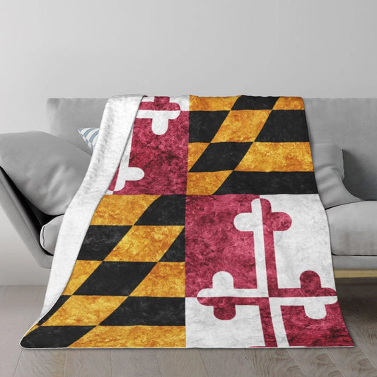 TEQUAN Double Layer Plush Bed Blanket, Retro Maryland State Flag Patriotic Pattern Cozy Soft Air Conditioner Throw Blankets, 80 x 60