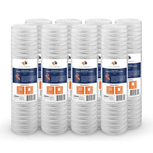 Aquaboon 5 Micron 20 String Wound Sediment Water Filter Cartridge | Whole House Sediment Filtration | Compatible with PC40-20, WP1BB20P, 355222-45, WPP-45200-01, WPP-45200-01, 84650, 8-Pack