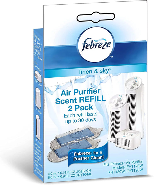 Febreze Linen & Sky Air Purifier Scent Refill Cartridge, White, 2 per Pack