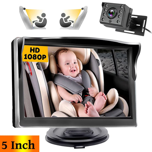 Baby Car Mirror,Back Seat 5 inch Baby Car Camera with HD Night Vision Function Car Mirror Display,Reusable Sucker Bracket, Wide View,12V Cigarette Lighter,Easily Observe the Baby’s Mov,LEZZYBUCK