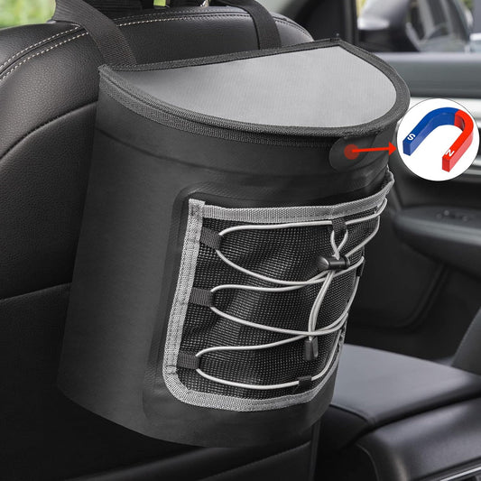 MARKSIGN Hanging Car Trash Can, 1.9 Gallon Garbage Bag with Lid,100% Leak-Proof Waterproof Odor Proof Portable Automotive Garbage Cans Car Trash Bin Container, Black