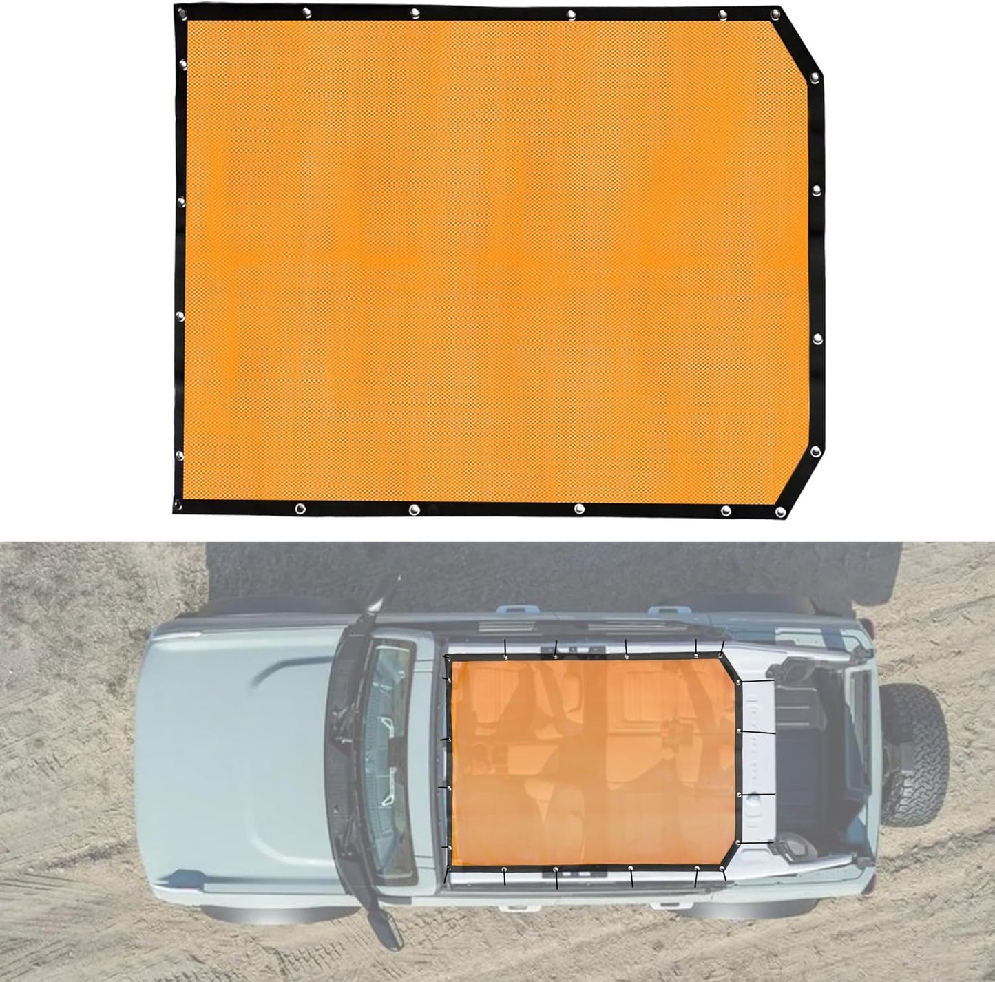 BESTAOO Sunshade for Ford Bronco Accessories 2021 2022 2023 2024 2025 4 Door, Front & Rear Full Length Mesh Sun Shade Bimini Top Cover for Bronco 4 Door - Blocks UV, Wind, Noise (Orange)