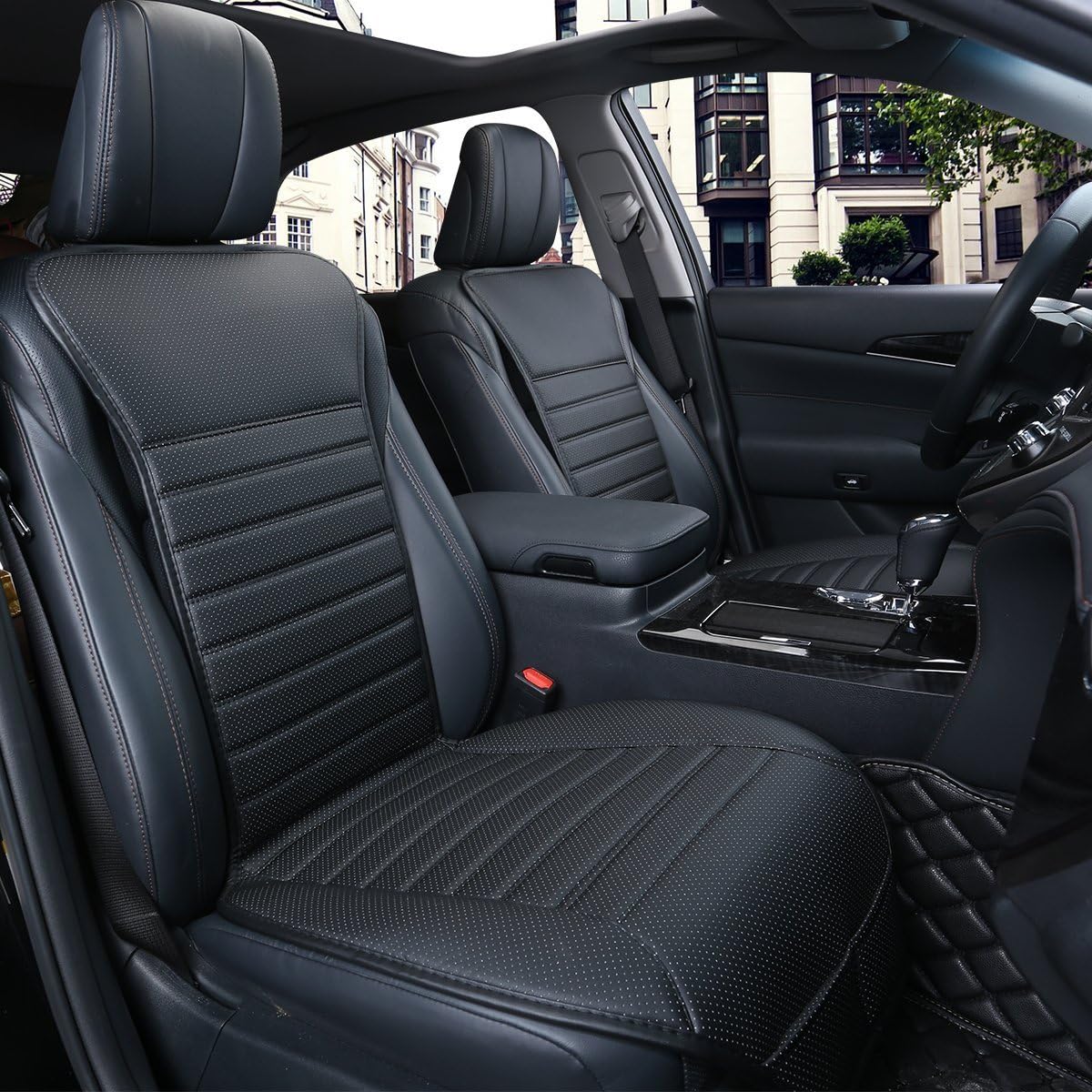DINKANUR Breathable PU Leather Auto Universal Car Seat Covers Car Interior Driver and Passenger Seat Cover Car Seat Cushions for Cars (2 PCS) (Black-B)