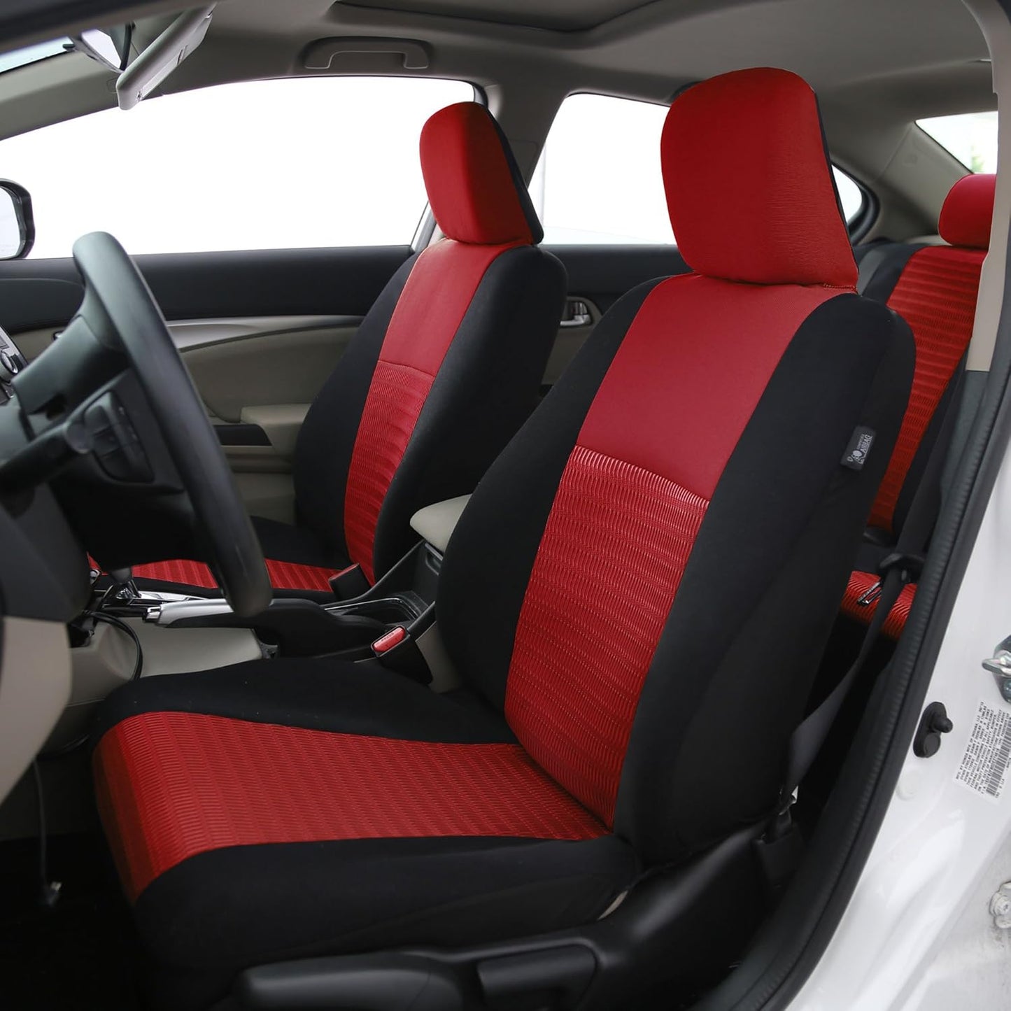 FH Group Trendy Elegance Car Seat Covers, Airbag Compatible and Split Bench w. Premium Carpet Floor Mats- Fit Most Car, Truck, SUV, or Van (Red/Black) FB060115