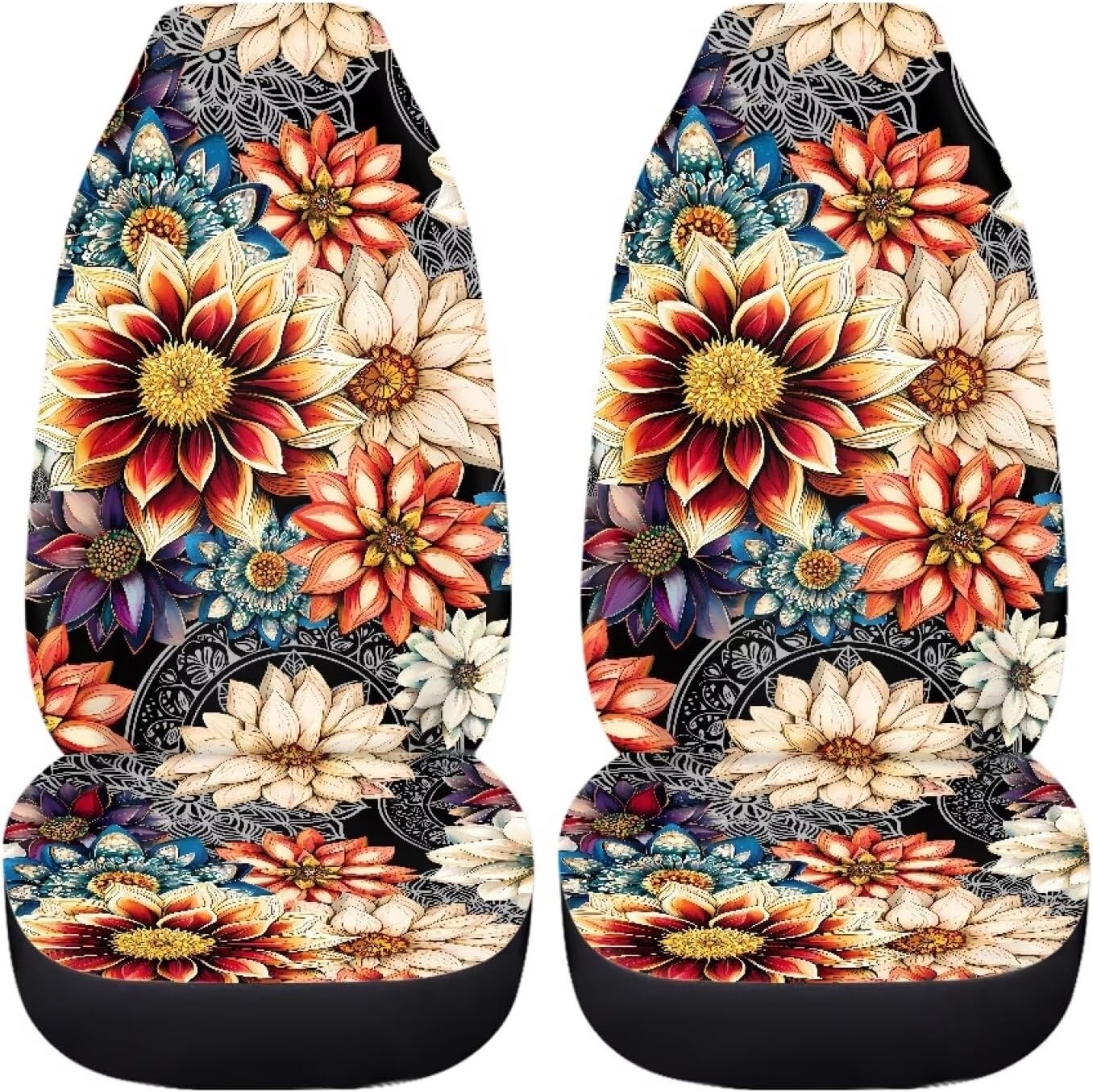 TOADDMOS Bohemian Colorful Mandala Patchwork Car Seat Covers Bucket Front Seats Protector,Universal Fit Cars,Sedan,SUV