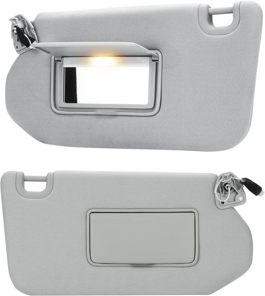 Youxmoto Grey Left Driver and Right Passenger Side Sun Visor with Light, Replacement for Nissan Pathfinder 2013-2018 / for Infiniti QX60 2014-2017/ for Infiniti JX35 2013, for 96401-9PB0A, 96400-9PB0A