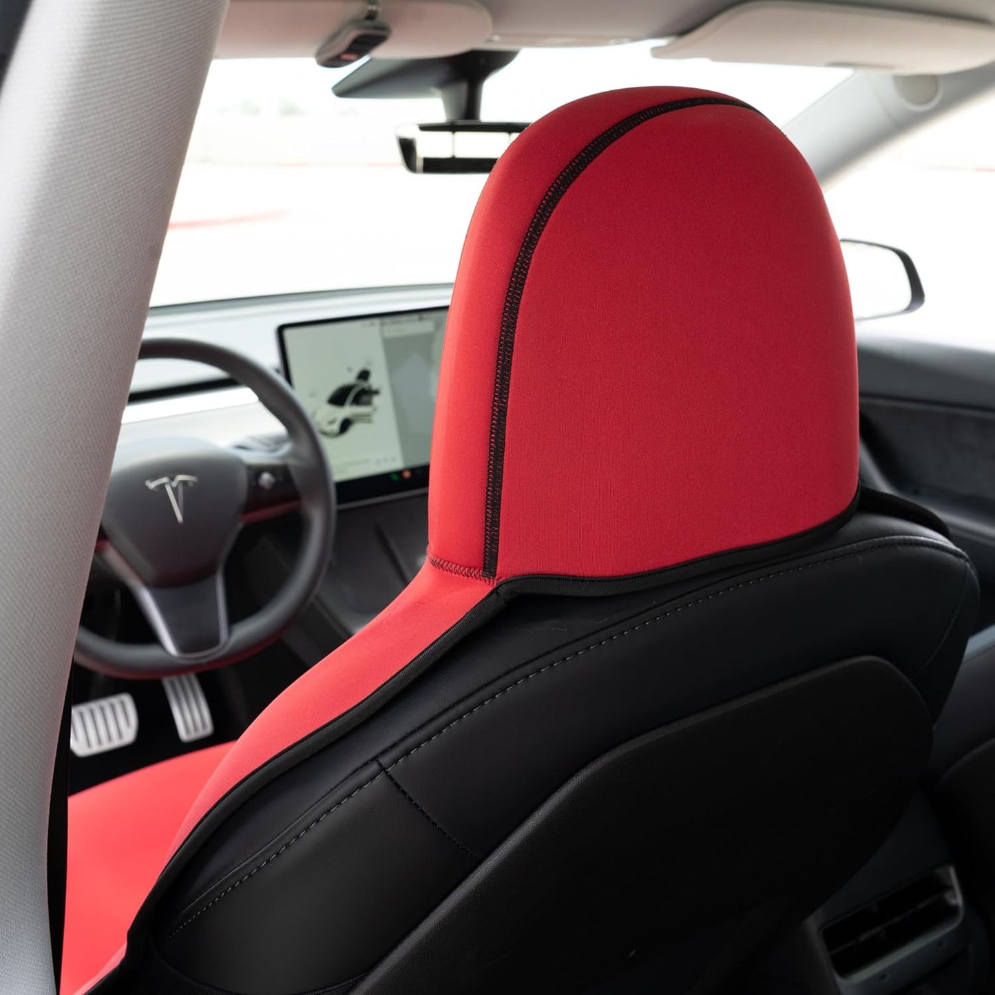 EVNV Tesla Model Y Seat Cover 2024 - Waterproof Neoprene Front Seat Protector - Fits 2018-2023 Model 3/Y, 1 Red Cover
