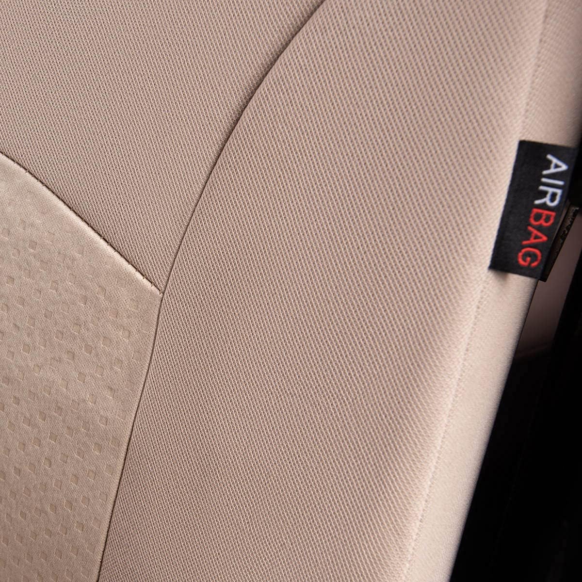 Flying Banner car seat Covers Full Set Protectors hot Stamp Breathable airbag Compatible Rear Bench Split 40/60 50/50 60/40 Easy to Install, Universal Fit for Auto Truck Van SUV (Solid Beige)
