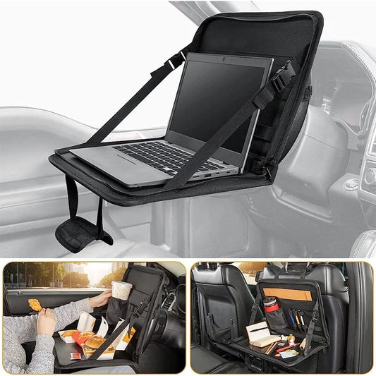 Ehxcrt 3 in 1 Steering Wheel Tray, Car Backseat Laptop Stand, Multi-Use Car Office Bag Organizer, Car Organizer for Kids, Car Desk Tray with Phone Pocket, Food Tray for Eating, Cup Holder