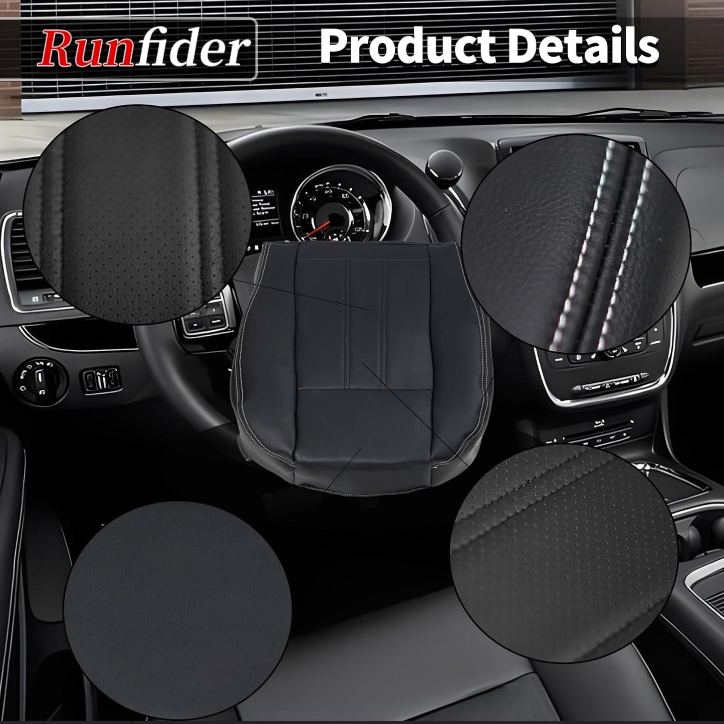 runfider Black Driver or Passenger Side Bottom Replacement Leather Seat Cover Compatible with Chrysler Town & Country Dodge Grand Caravan 2011 2012 2013 2014 2015 2016